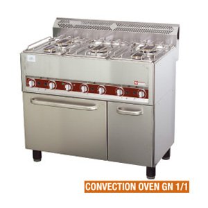 Fourneau 5 feux gaz sur four à convection 4xGN 1/1